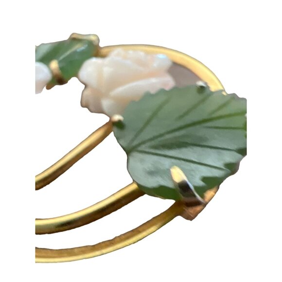 Vintage Van Dell Bojar Style Floral Brooch Etched Green Glass Leaves Prong Set - Picture 3 of 7